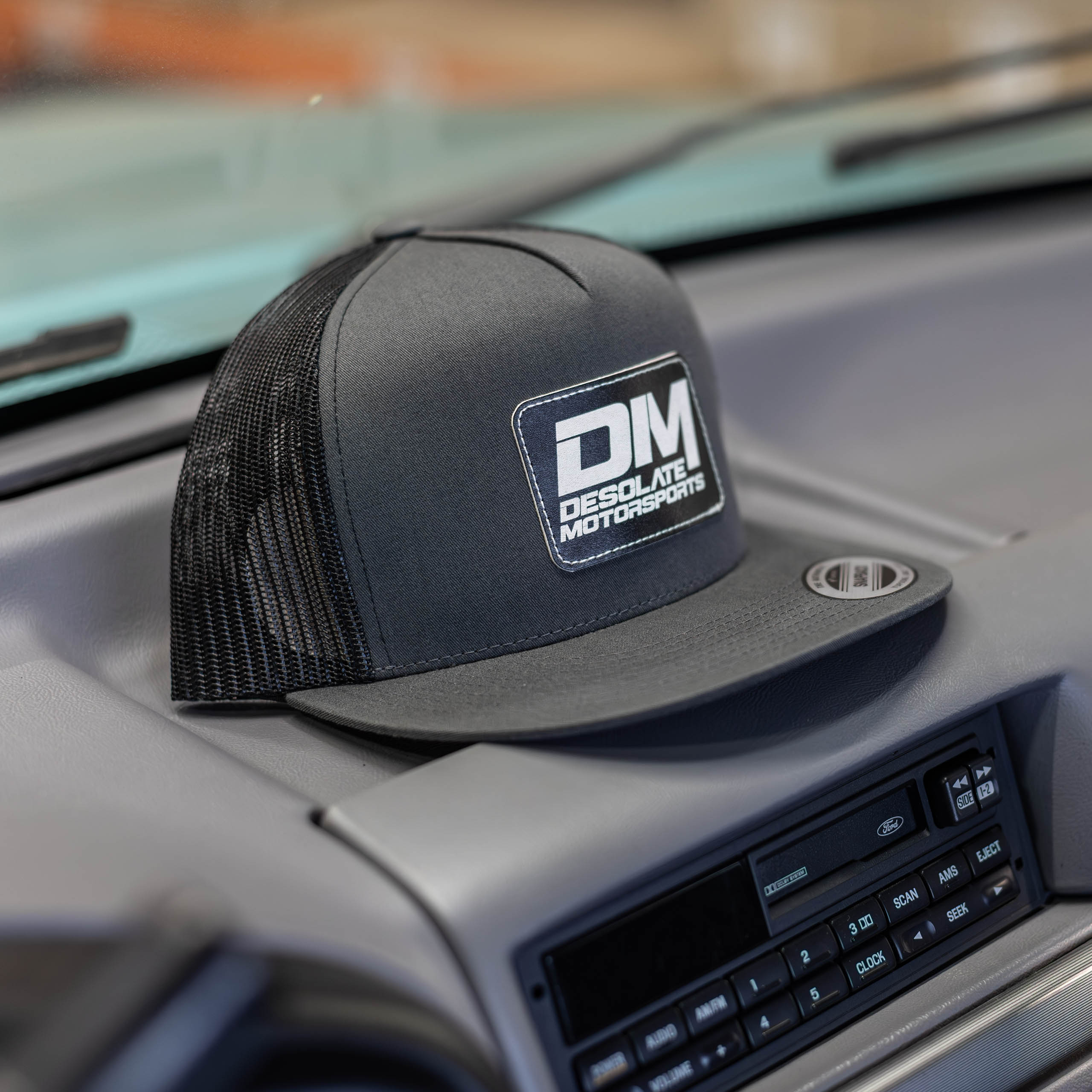 Black/Grey Leather Patch Hat