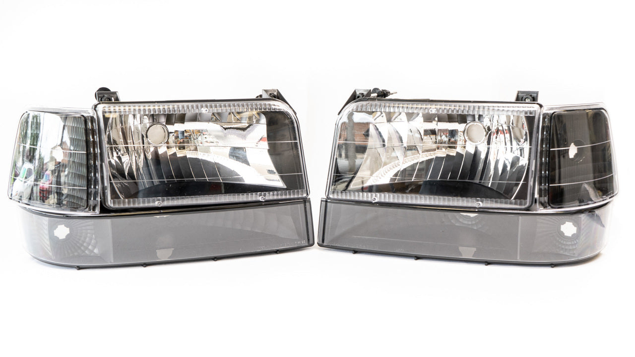 (1992-1997) F-Series - Complete Performance Six Piece Clear Black Headlight Kit
